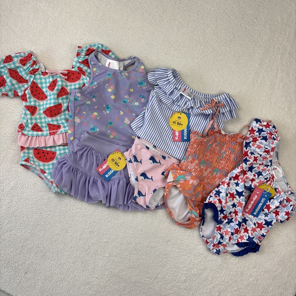 LOT OF 5: RUFFLEBUTTS Girls Swimsuits Size 2T Two-Piece Tankini‎ One-Piece UPF